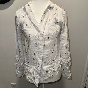 Per Se White Button Down Shirt with Martini Glass Print